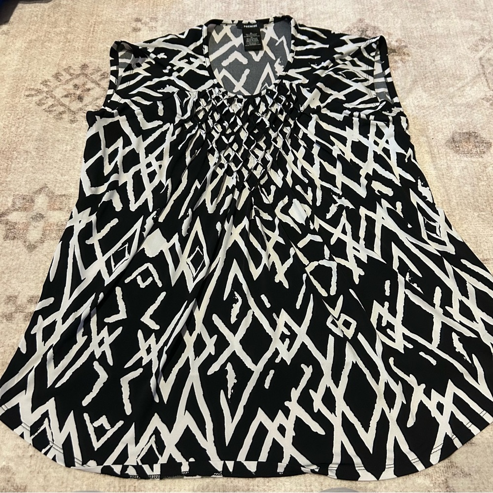 Premise Blouse Abstract Diamond Black White XL Modern Graphic Office Artsy Chic